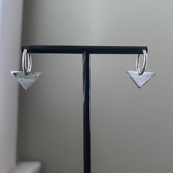 Stainless Steel Silver Triangle Earrings - Picture 1 of 2